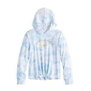 SO Graphic Tie Front Hooded Tee Blue White Long Sleeve Girls Size‎ Small 7 New